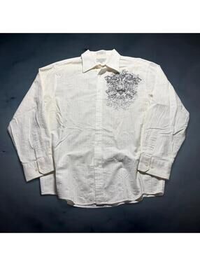 Vintage Y2K Eighty Eight Graphic Button Up Shirt White XL Ornate Print Gothic